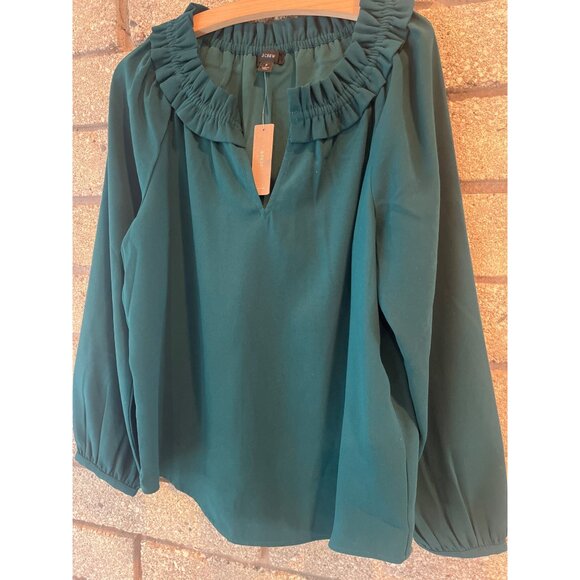 J.Crew Womens Teal Ruffled Collar Long Sleeve Blouse S Lightweight Polyester - Picture 2 of 6